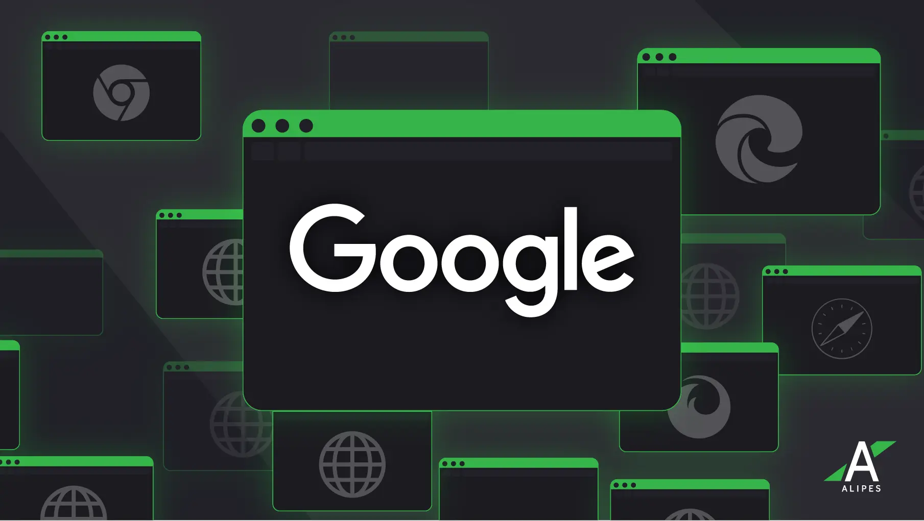 Web browser windows overlapped with Google and browser logos