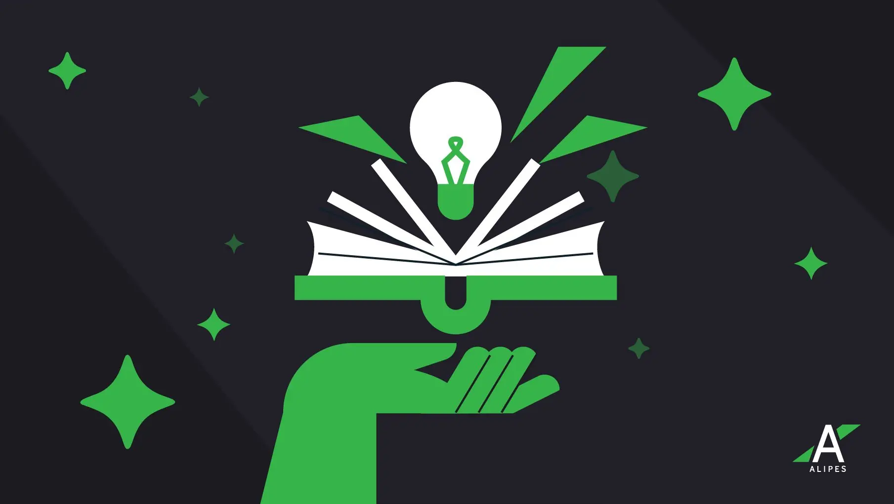 Illustration of a green hand holding an open book with a glowing lightbulb, symbolizing how authority and expertise drive long-term online growth.