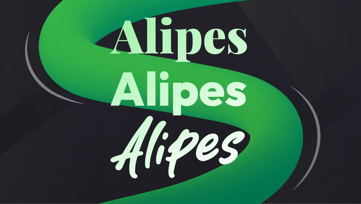 The name Alipes in three different typography styles. 