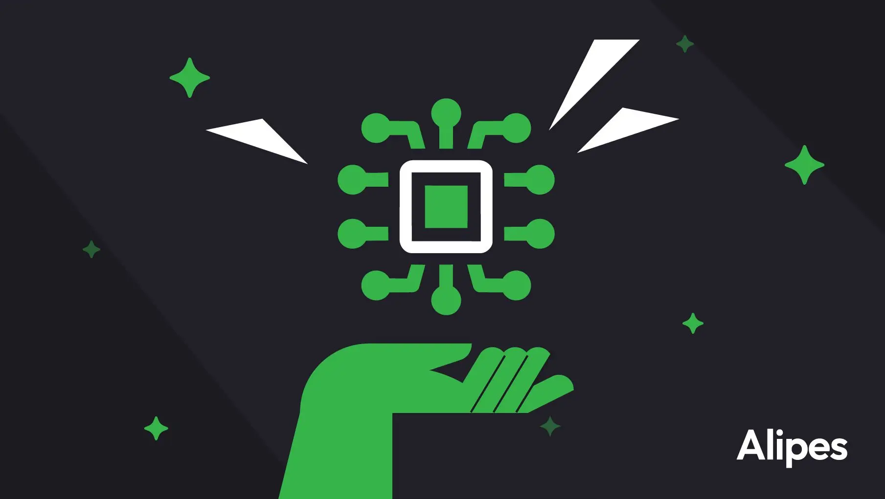 Illustration of a green AI microchip above a hand, representing AAMP 2.0, agentic advertising, and AI-ready brand visibility for automated discovery.