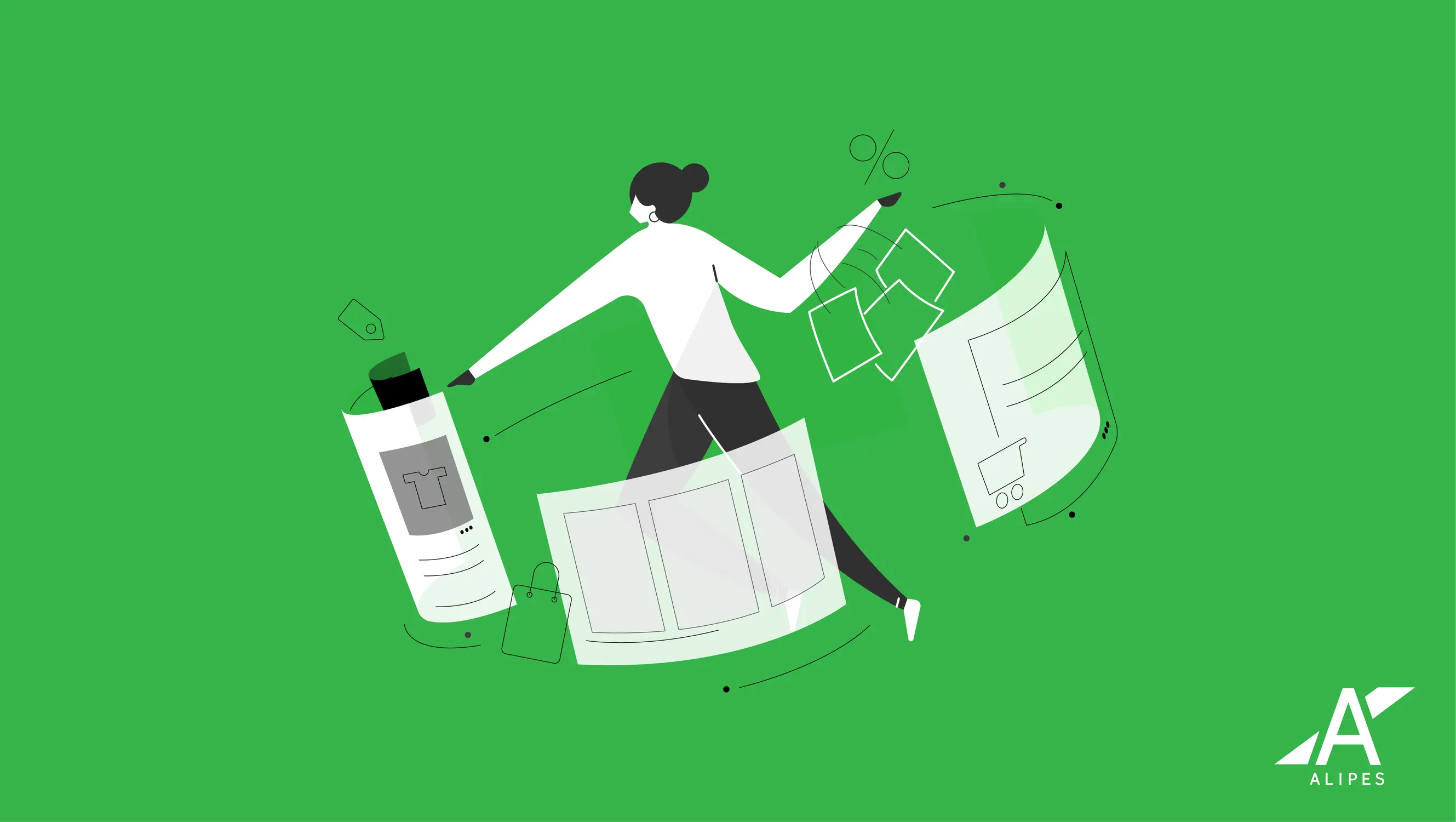 graphic representing a women shopping at an AR storefront