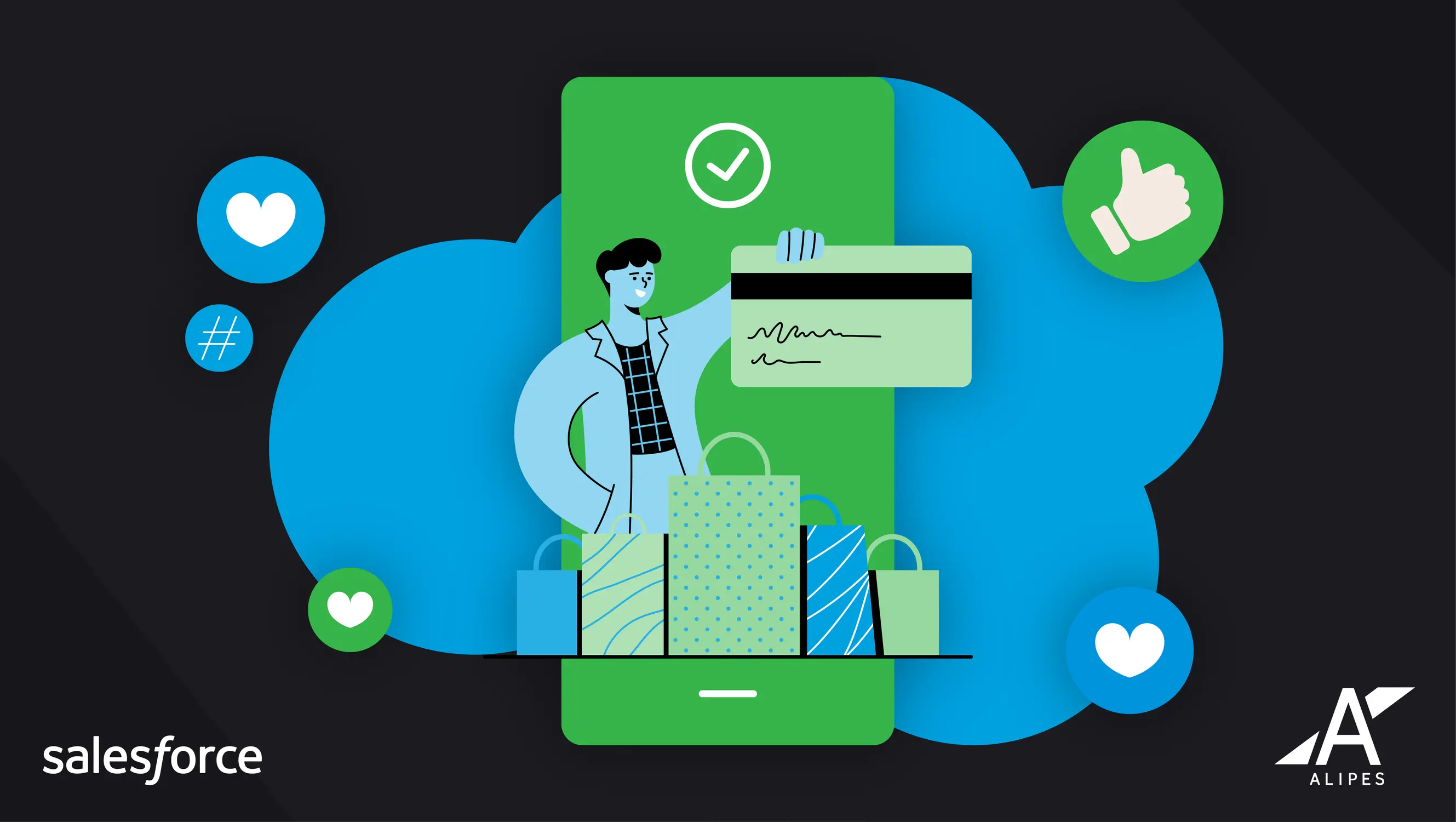 Social Commerce in action with a man holding a credit card and shopping bags