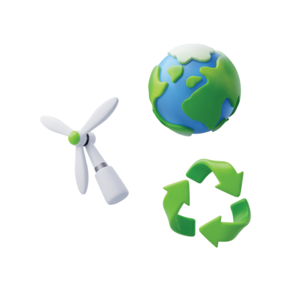 windmill, earth, and recycle symbol symbolizing clean energy