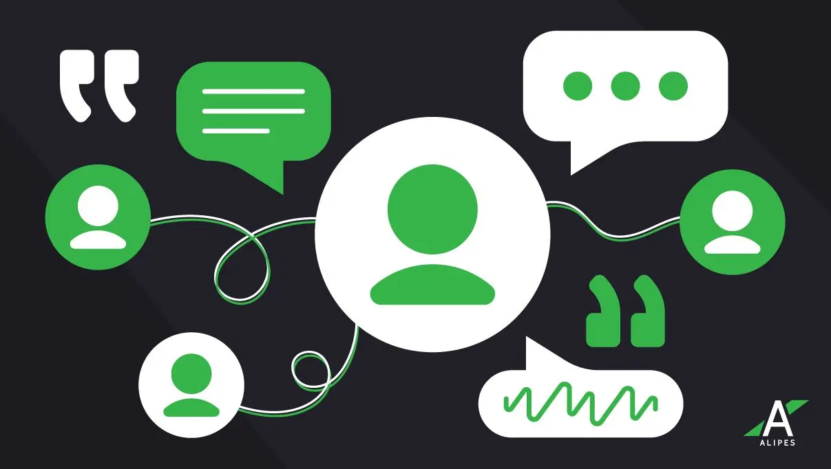 Illustration of user avatars connected by speech and comment bubbles, symbolizing online comment engagement and digital conversation