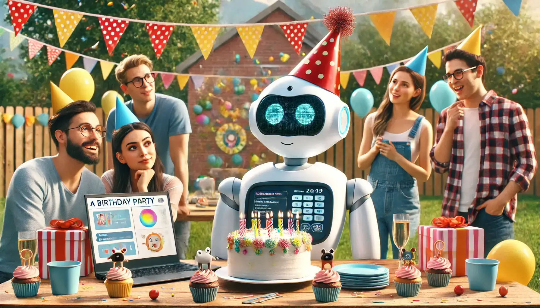 AI-generated birthday party for a robot