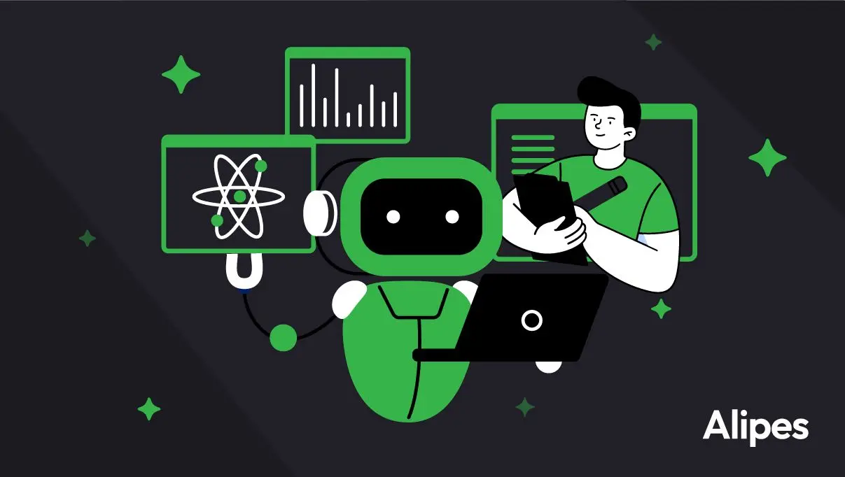 AI assistant with business leader and data dashboards representing responsible AI governance, human oversight, and accountability