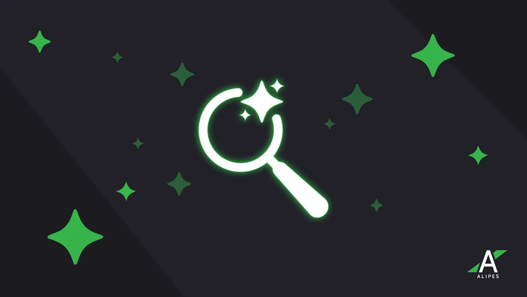 Glowing magnifying glass with stars on a dark background, symbolizing online authority, SEO visibility, and AI discovery.