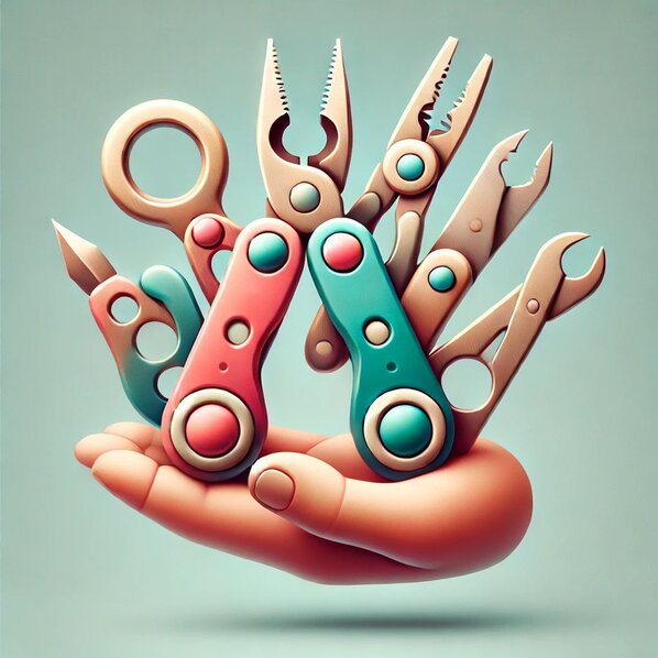 An illustration of a hand holding a multitool